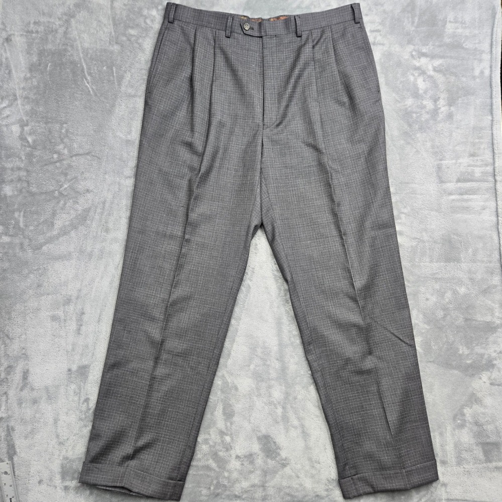 Lauren Ralph Lauren Mens 38x32 Grey Glen Plaid 100% Wool Pleated Cuffed Trousers